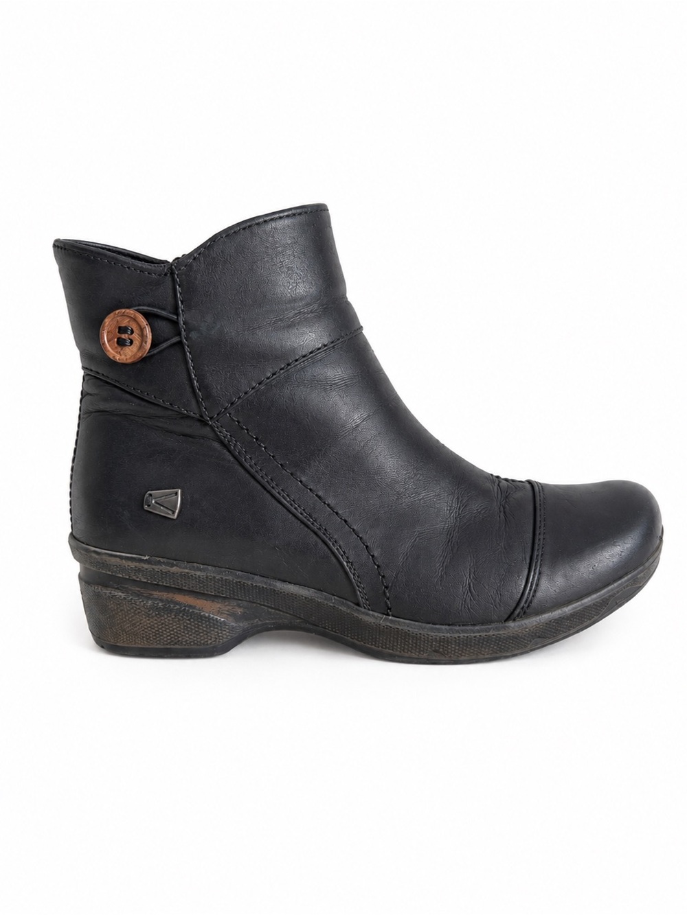 KEEN Mora Button Ankle Boots Black Leather Comfort Booties Travel Shoes Size 7.5
